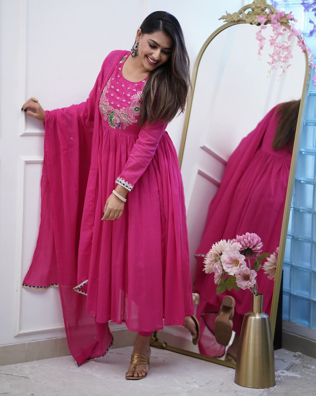 Designer Magenta Pink Anarkali Kurta Set with Embroidery and Dupatta β Wedding & Party Wear