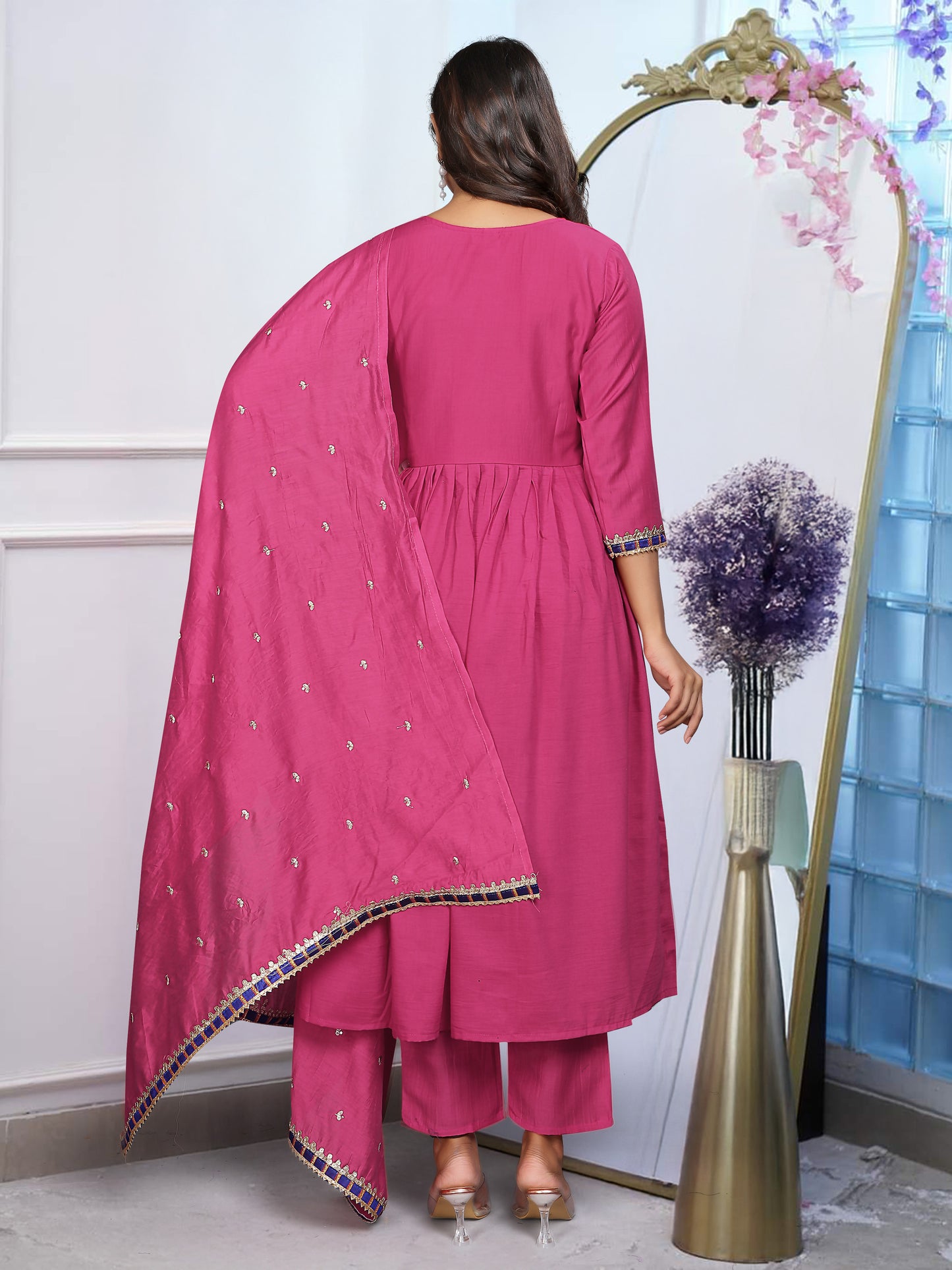 Designer Magenta Pink Anarkali Kurta Set with Embroidery and Dupatta β Wedding & Party Wear