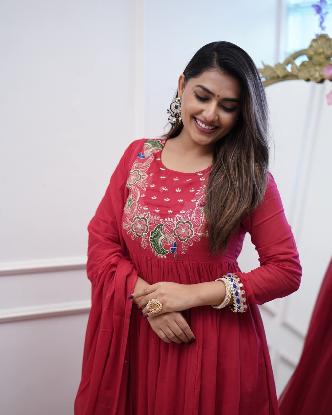 Designer Red Anarkali Kurta Set with Embroidery and Dupatta β Wedding & Party Wear