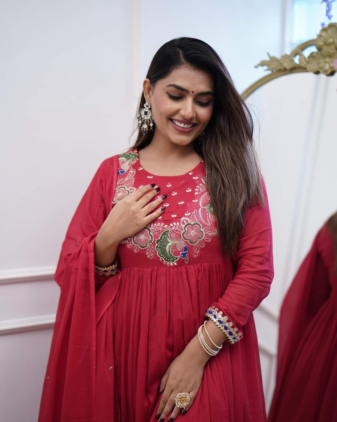 Designer Red Anarkali Kurta Set with Embroidery and Dupatta β Wedding & Party Wear
