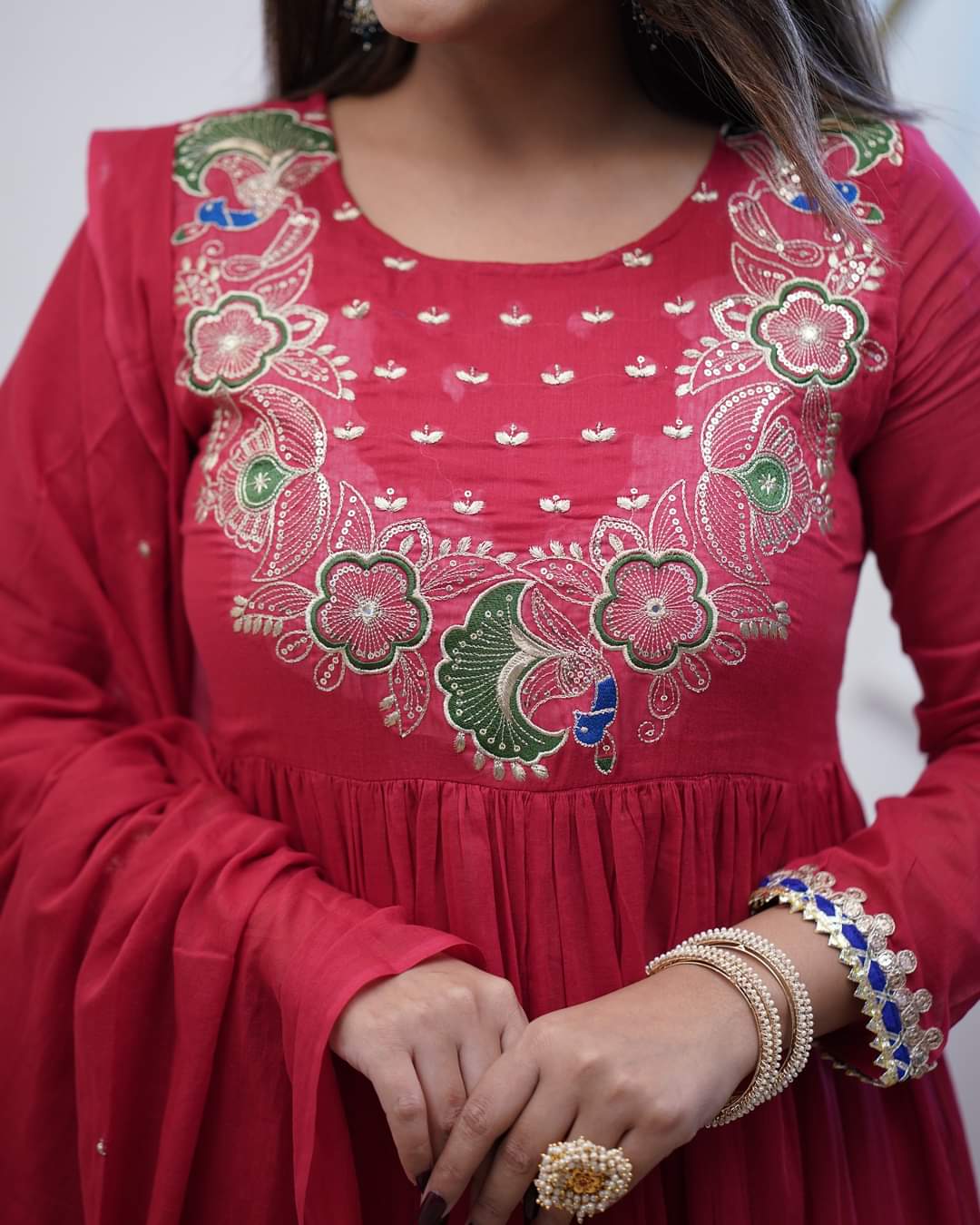 Designer Red Anarkali Kurta Set with Embroidery and Dupatta β Wedding & Party Wear