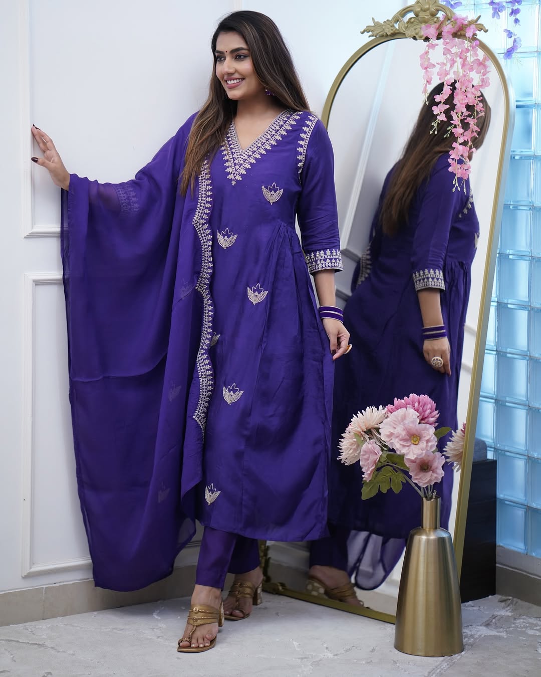 Elegant Blue-Purple Anarkali Kurta Set with Dupatta β Timeless Ethnic Charm