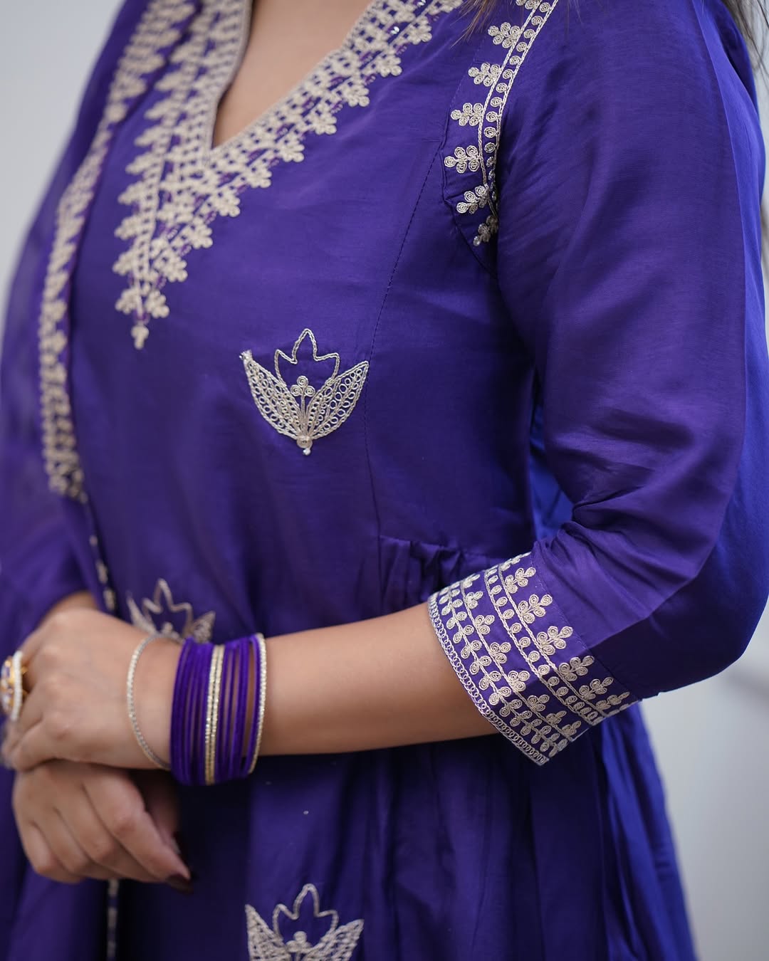 Elegant Blue-Purple Anarkali Kurta Set with Dupatta β Timeless Ethnic Charm