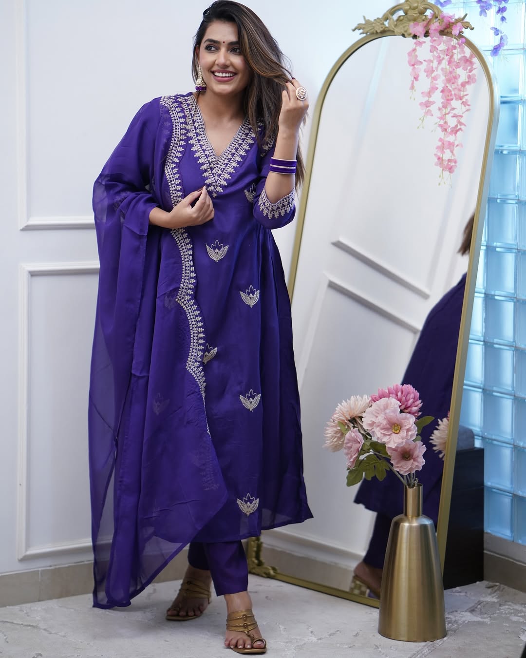 Elegant Blue-Purple Anarkali Kurta Set with Dupatta β Timeless Ethnic Charm