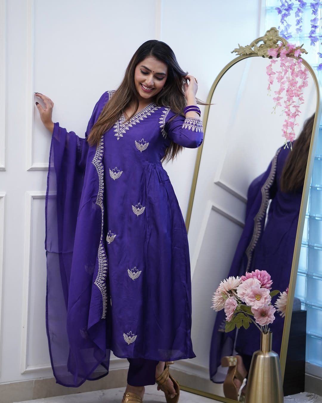 Elegant Blue-Purple Anarkali Kurta Set with Dupatta β Timeless Ethnic Charm