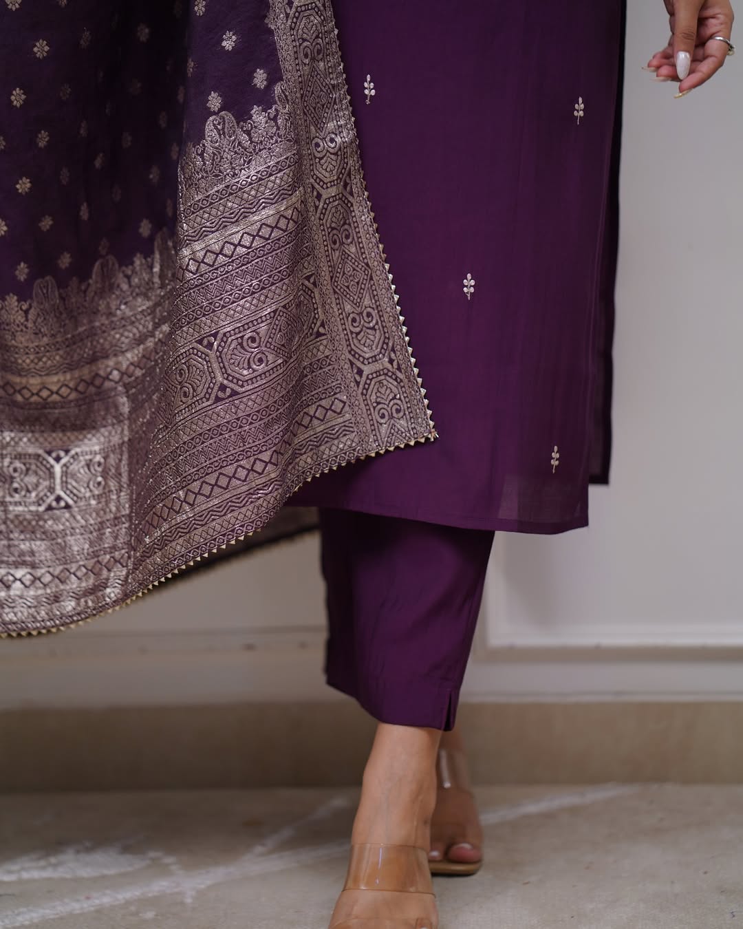 Festive Purple Chanderi Kurta Pant Set with Dupatta