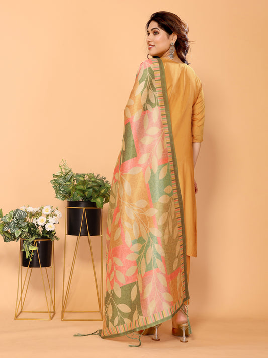 Mustard Ethnic Motifs Viscose Kurta set with Dupatta