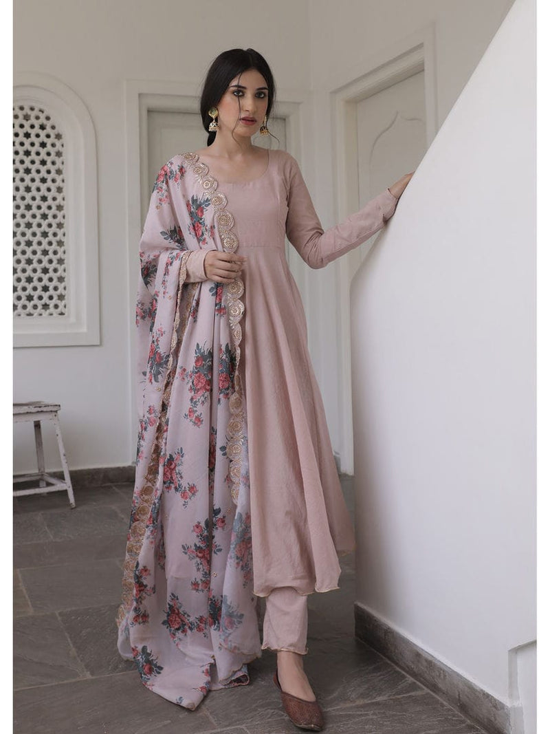 Floral Organza Dupatta Chinon Suit Set