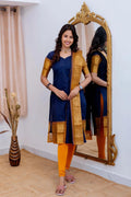 Blue Kanchi Cotton Kurti with Dupatta