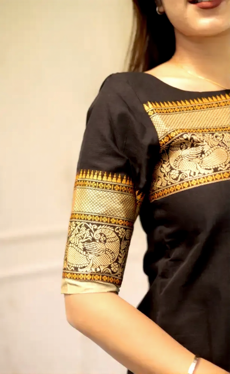 Black Kanchi Cotton Kurta Set with Dupatta