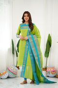 Lime Green Kanchi Cotton Kurti with Teal Gold Dupatta