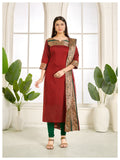 Maroon Kanchi Cotton Kurti with Green Zari Dupatta
