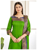 Mehandi Kanchi Cotton Kurti with Royal Blue Zari Dupatta