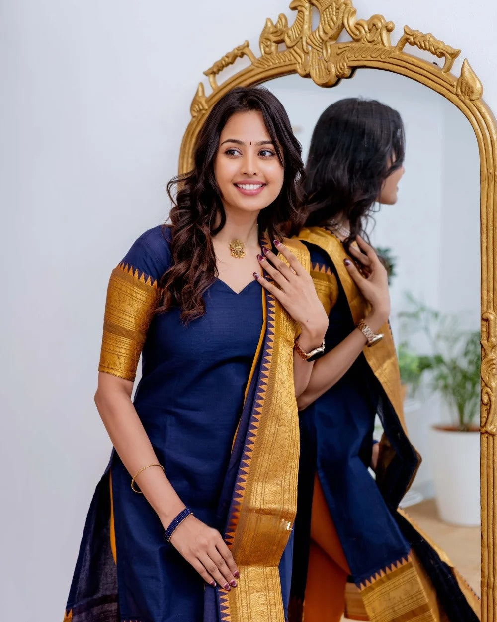 Blue Kanchi Cotton Kurti with Dupatta