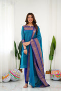 Teal Blue Kanchi Cotton Kurti with Royal Gold Dupatta