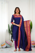 Navy Blue Kanchi Cotton Kurti with Magenta Dupatta