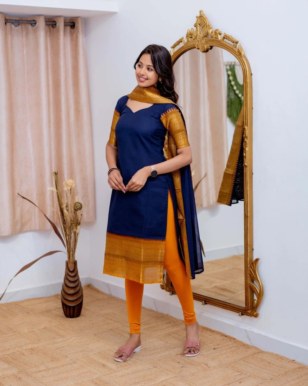 Blue Kanchi Cotton Kurti with Dupatta