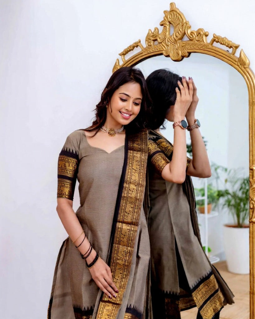 Grey Kanchi Cotton Kurti with Black Dupatta