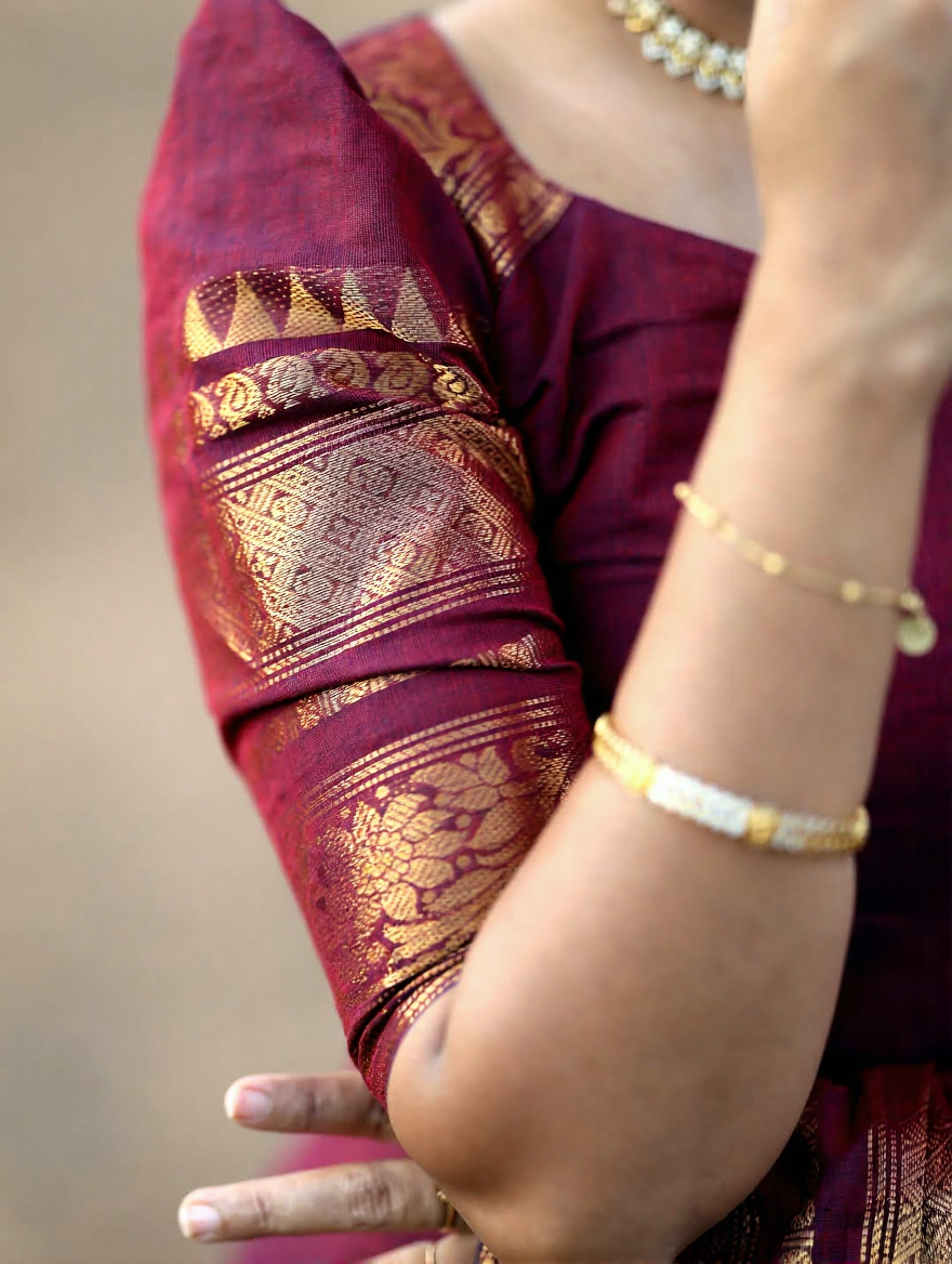 Maroon Kanchi Cotton Kurta Set with Dupatta