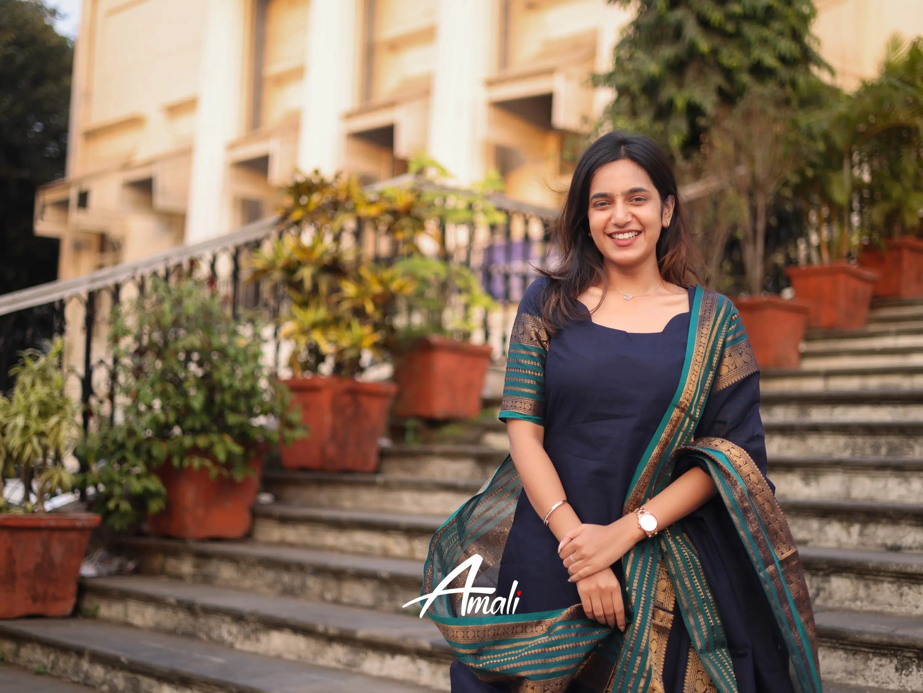 Navy Blue Kanchi Cotton Kurti with Designer Dupatta