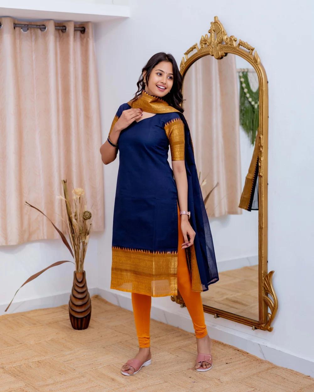 Blue Kanchi Cotton Kurti with Dupatta