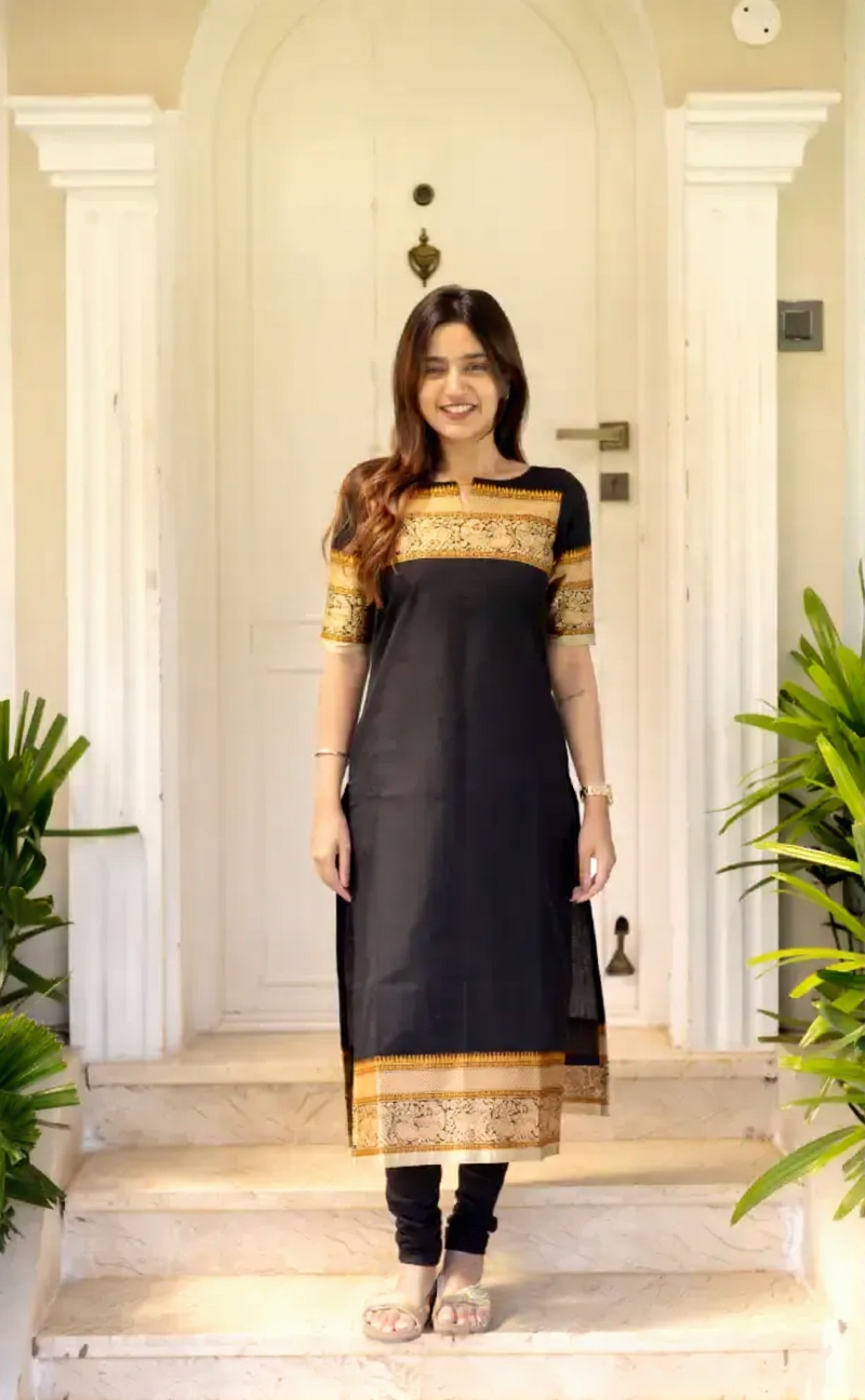 Black Kanchi Cotton Kurta Set with Dupatta