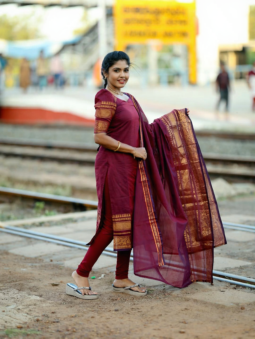 Maroon Kanchi Cotton Kurta Set with Dupatta