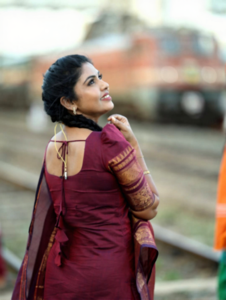 Maroon Kanchi Cotton Kurta Set with Dupatta