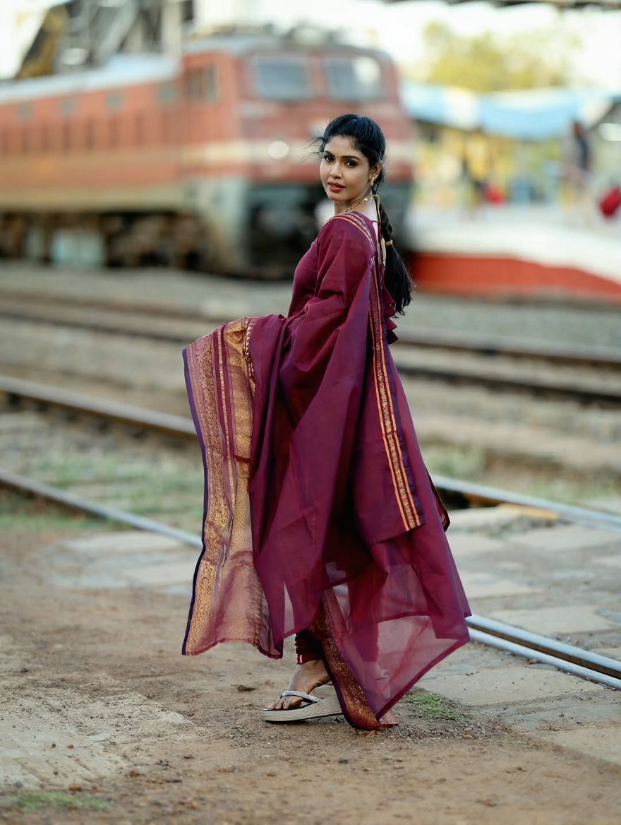 Maroon Kanchi Cotton Kurta Set with Dupatta