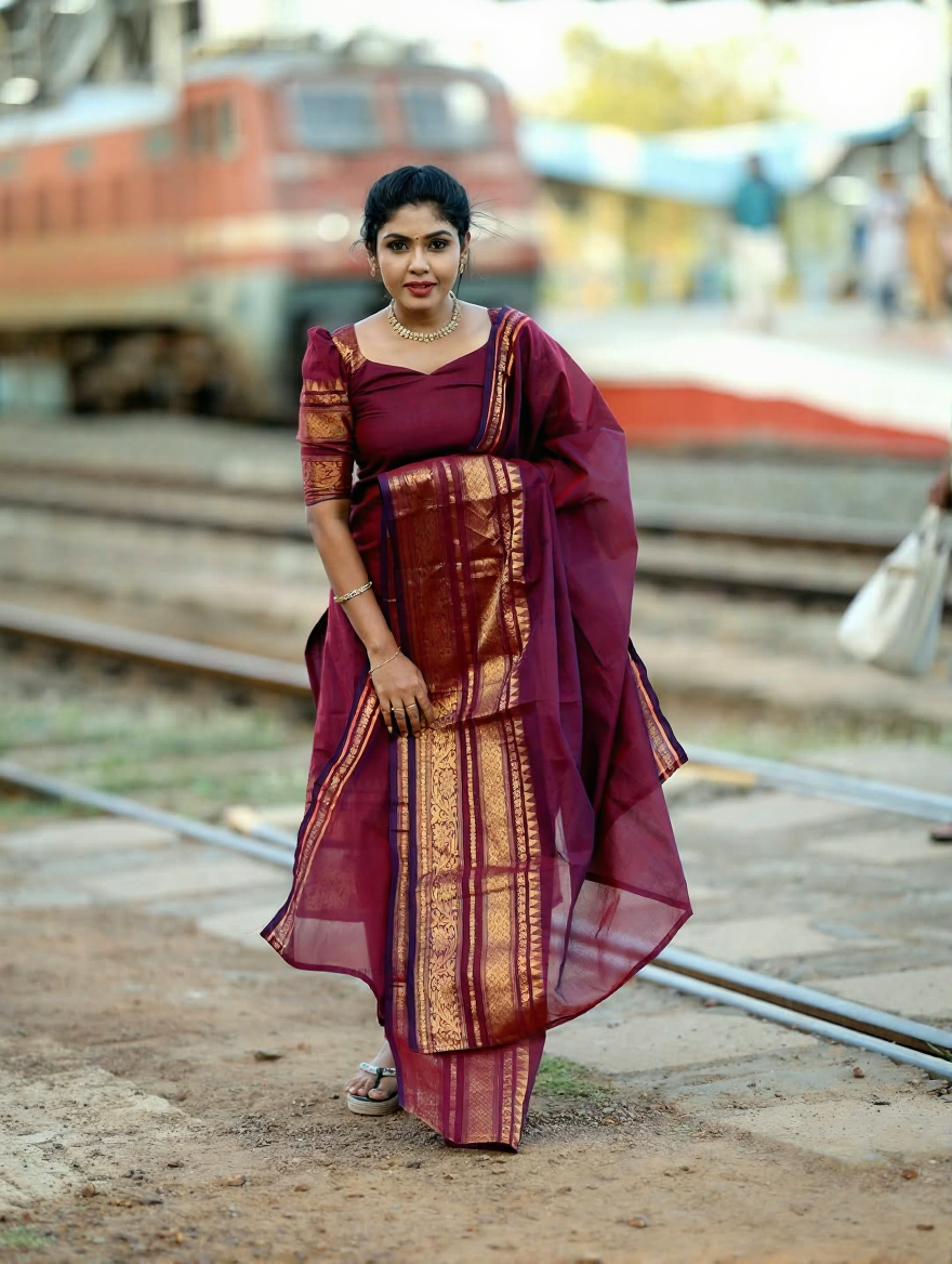 Maroon Kanchi Cotton Kurta Set with Dupatta