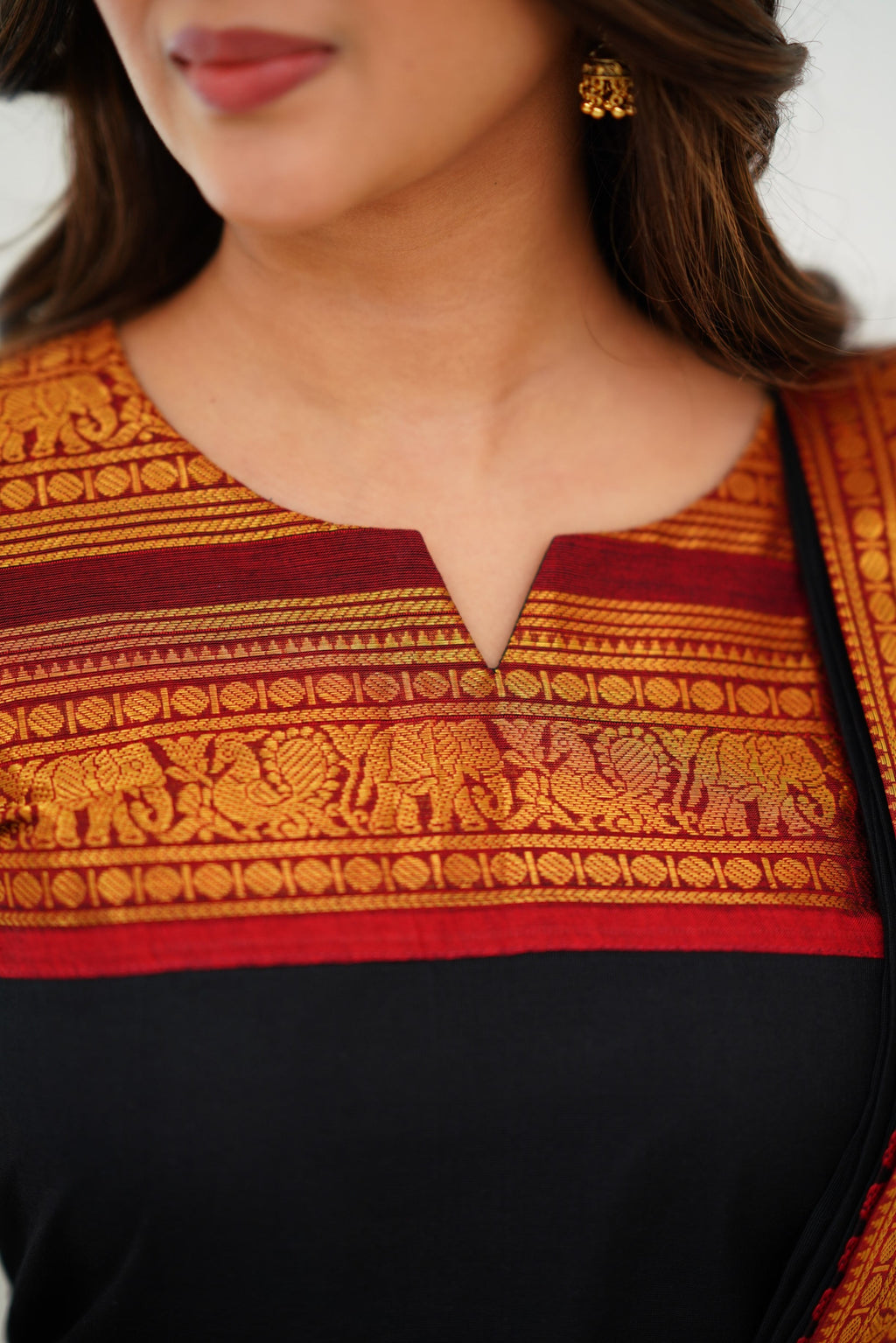 Black Kanchi Cotton Kurti with Red & Gold Dupatta