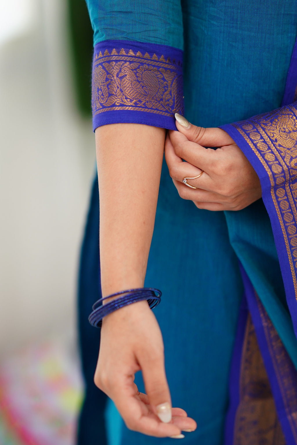 Teal Blue Kanchi Cotton Kurti with Royal Gold Dupatta