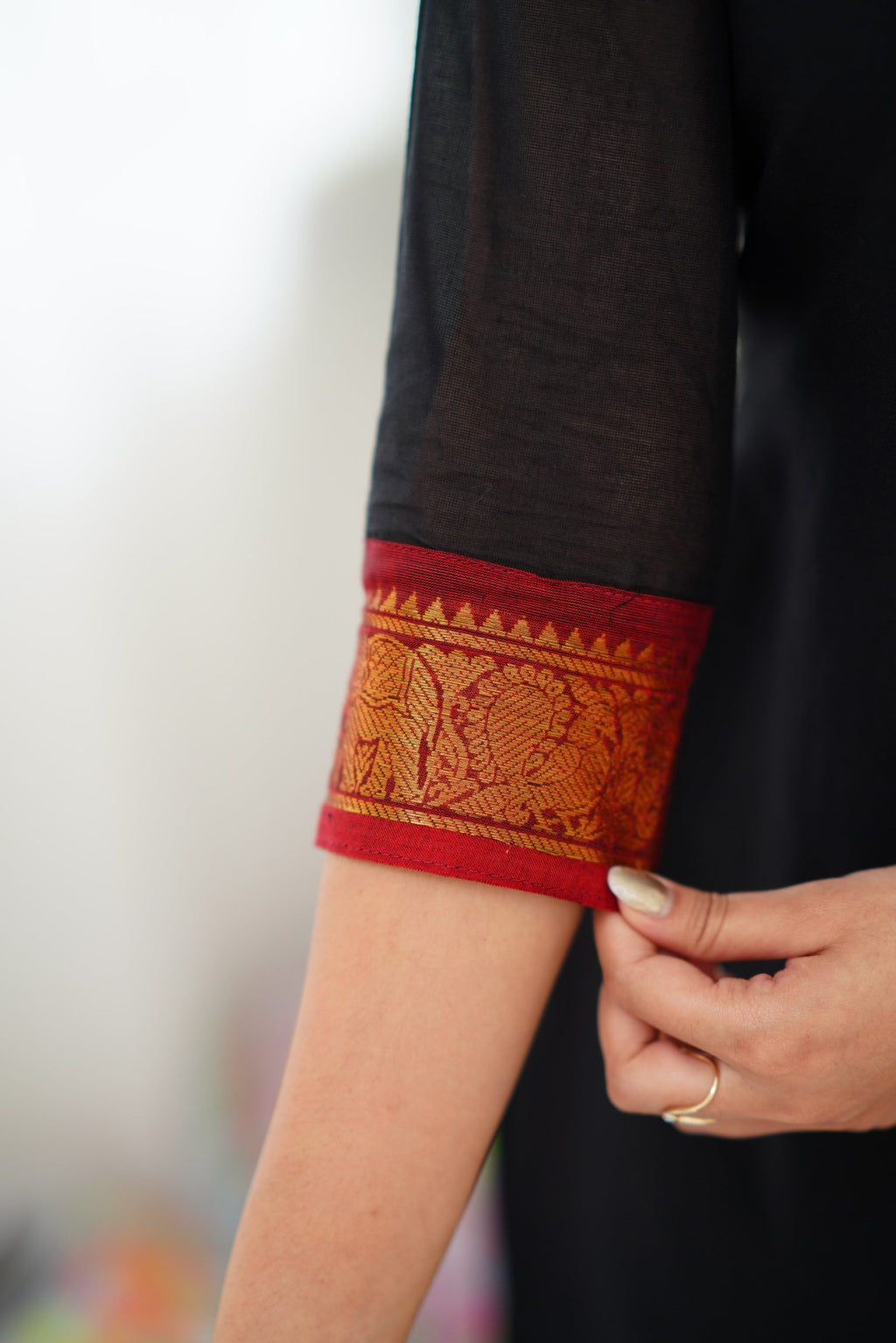 Black Kanchi Cotton Kurti with Red & Gold Dupatta
