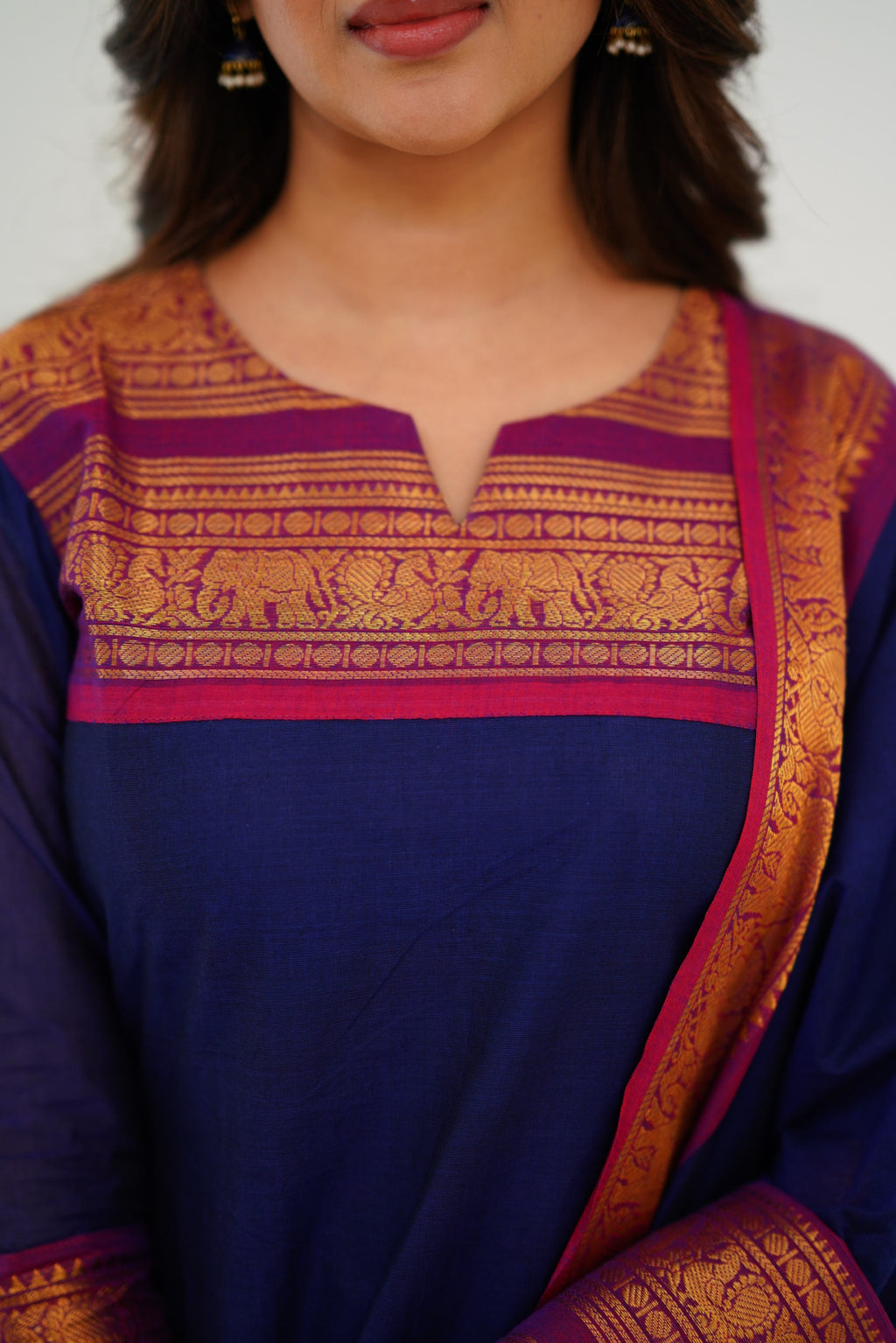 Navy Blue Kanchi Cotton Kurti with Magenta Dupatta