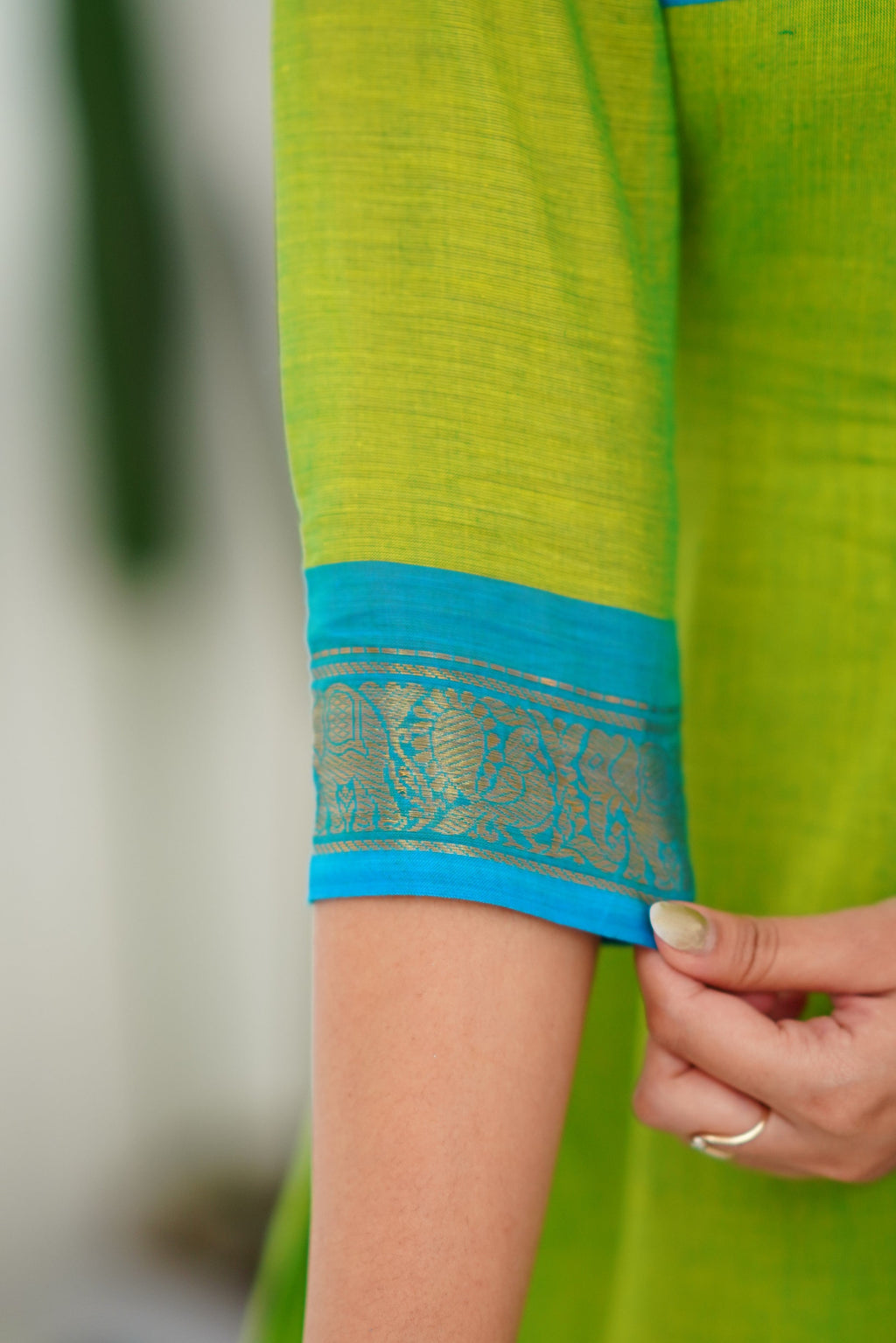Lime Green Kanchi Cotton Kurti with Teal Gold Dupatta