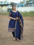 Navy Blue Kanchi Cotton Kurta Set with Dupatta