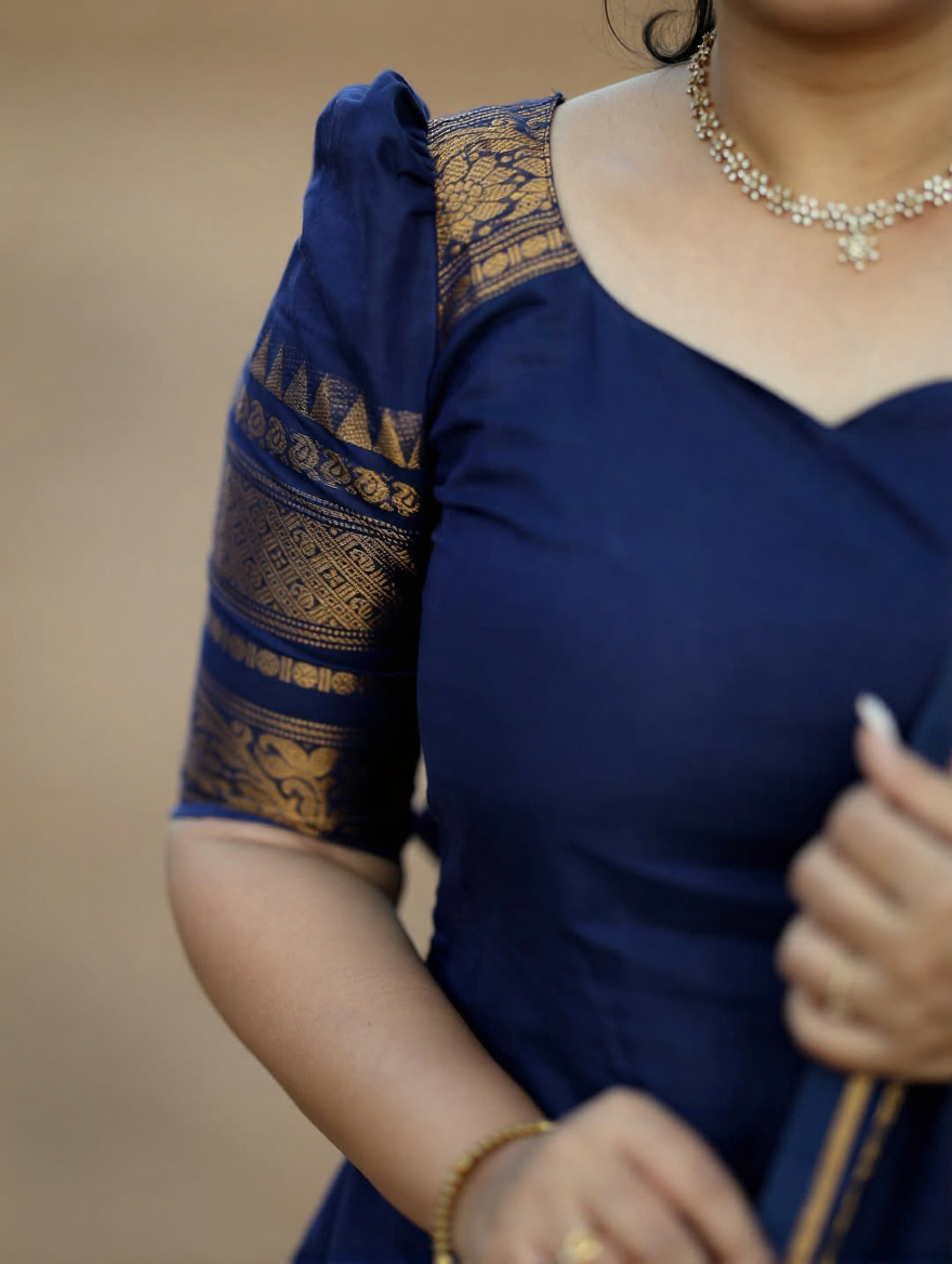 Navy Blue Kanchi Cotton Kurta Set with Dupatta