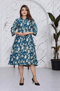 Teal Blue Floral A-Line Dress Kurti | Chic Indo-Western Casual Wear