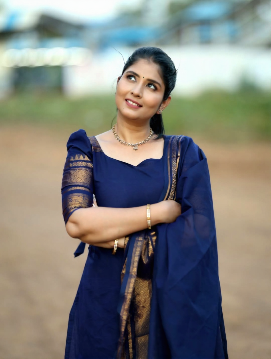 Navy Blue Kanchi Cotton Kurta Set with Dupatta