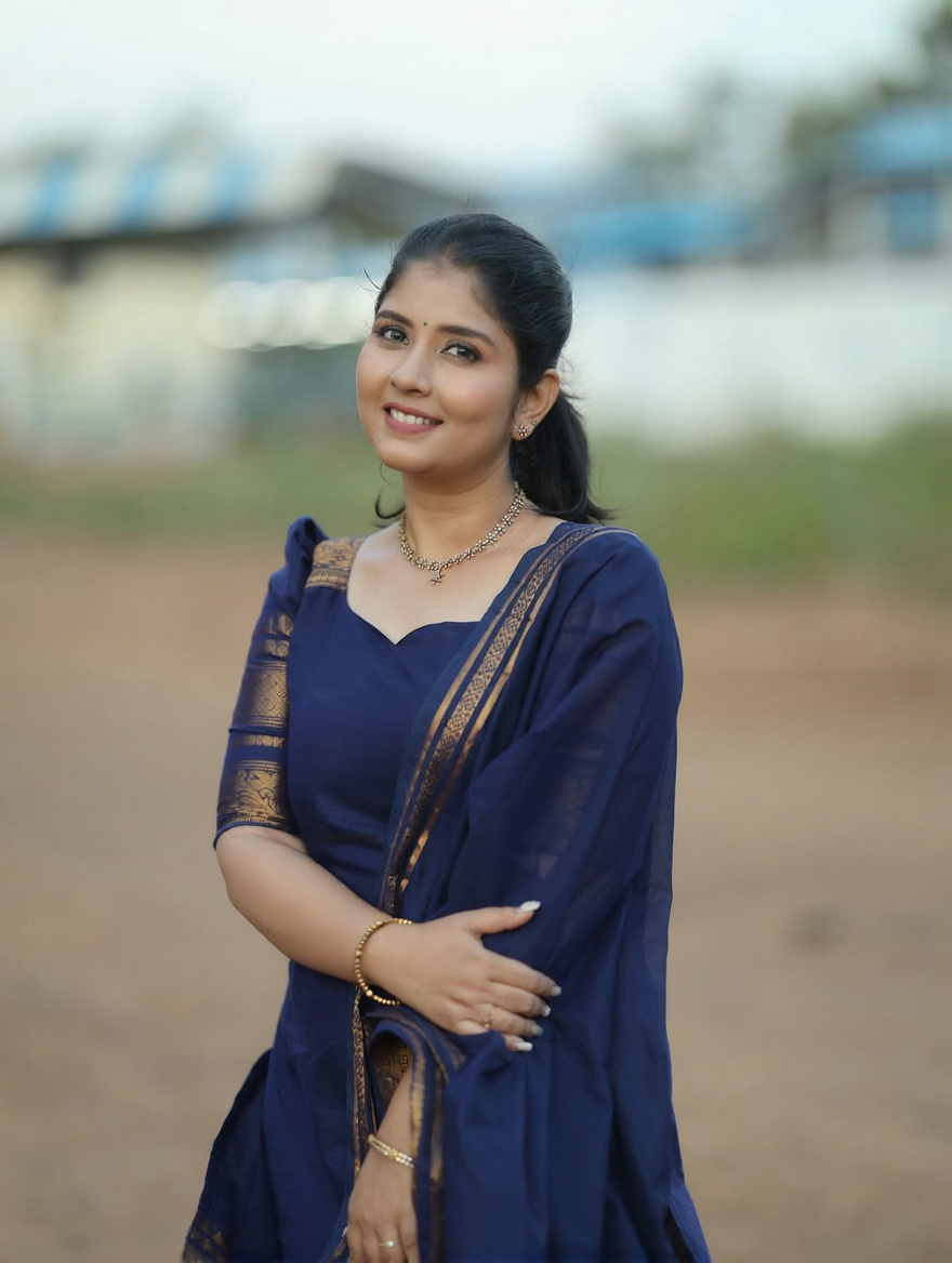 Navy Blue Kanchi Cotton Kurta Set with Dupatta
