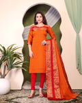 Vibrant Orange Kanchi Cotton Kurti Set with Rich Zari Dupatta