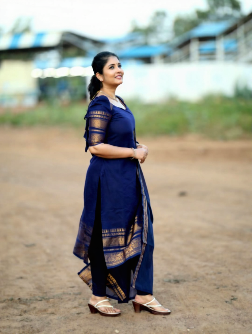 Navy Blue Kanchi Cotton Kurta Set with Dupatta