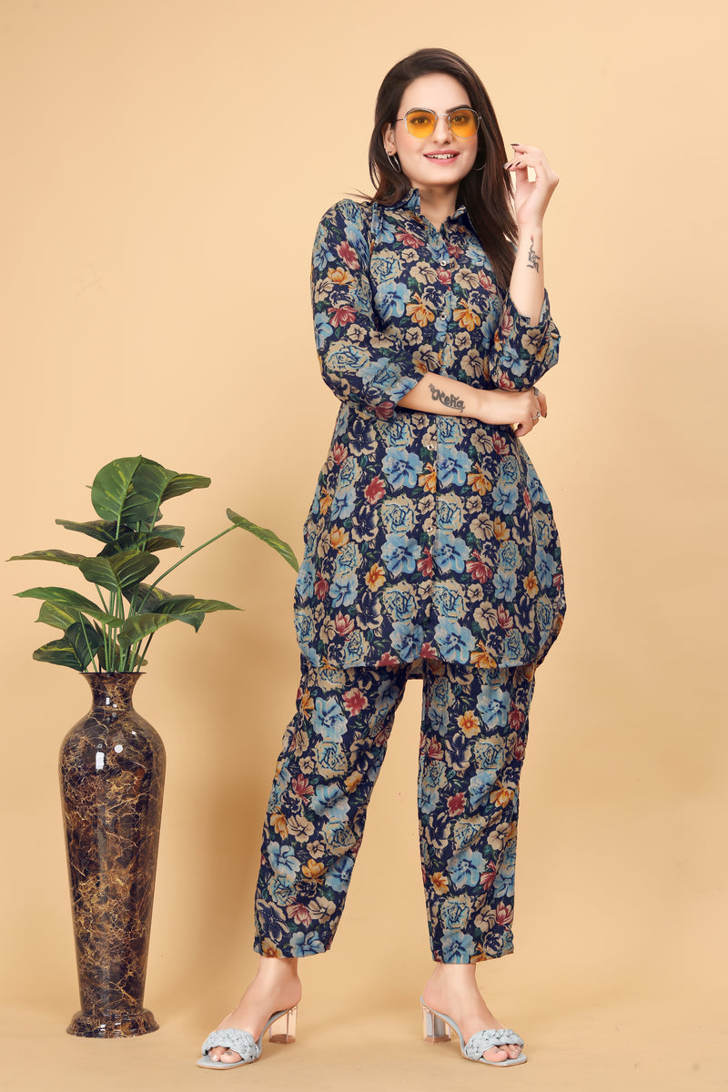 Blue Floral Print Co-Ord Set for Women – Stylish & Trendy
