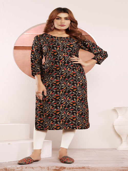 Black Floral Printed Muslin Kurti for Women – Casual & Daily Wear