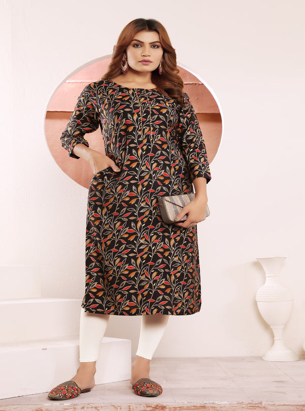 Black Floral Printed Muslin Kurti for Women – Casual & Daily Wear