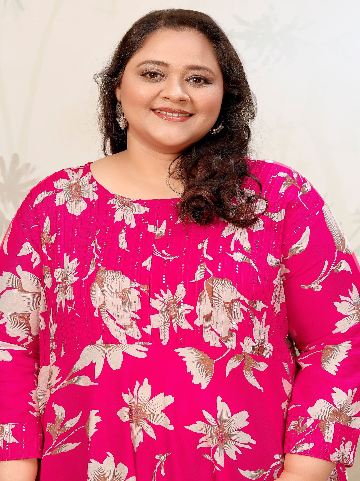 Plus Size Pink Floral Maxi Gown – Elegant Long Dress for Women