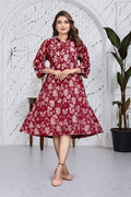 Wine Red Floral A-Line Dress Kurti
