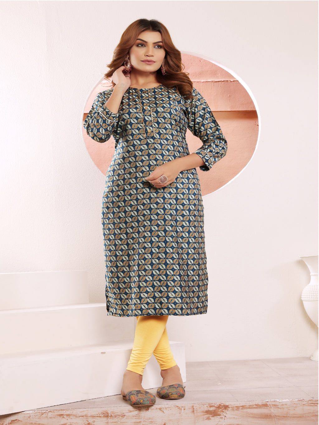 Teal Printed Muslin Kurti for Women – Casual & Daily Wear