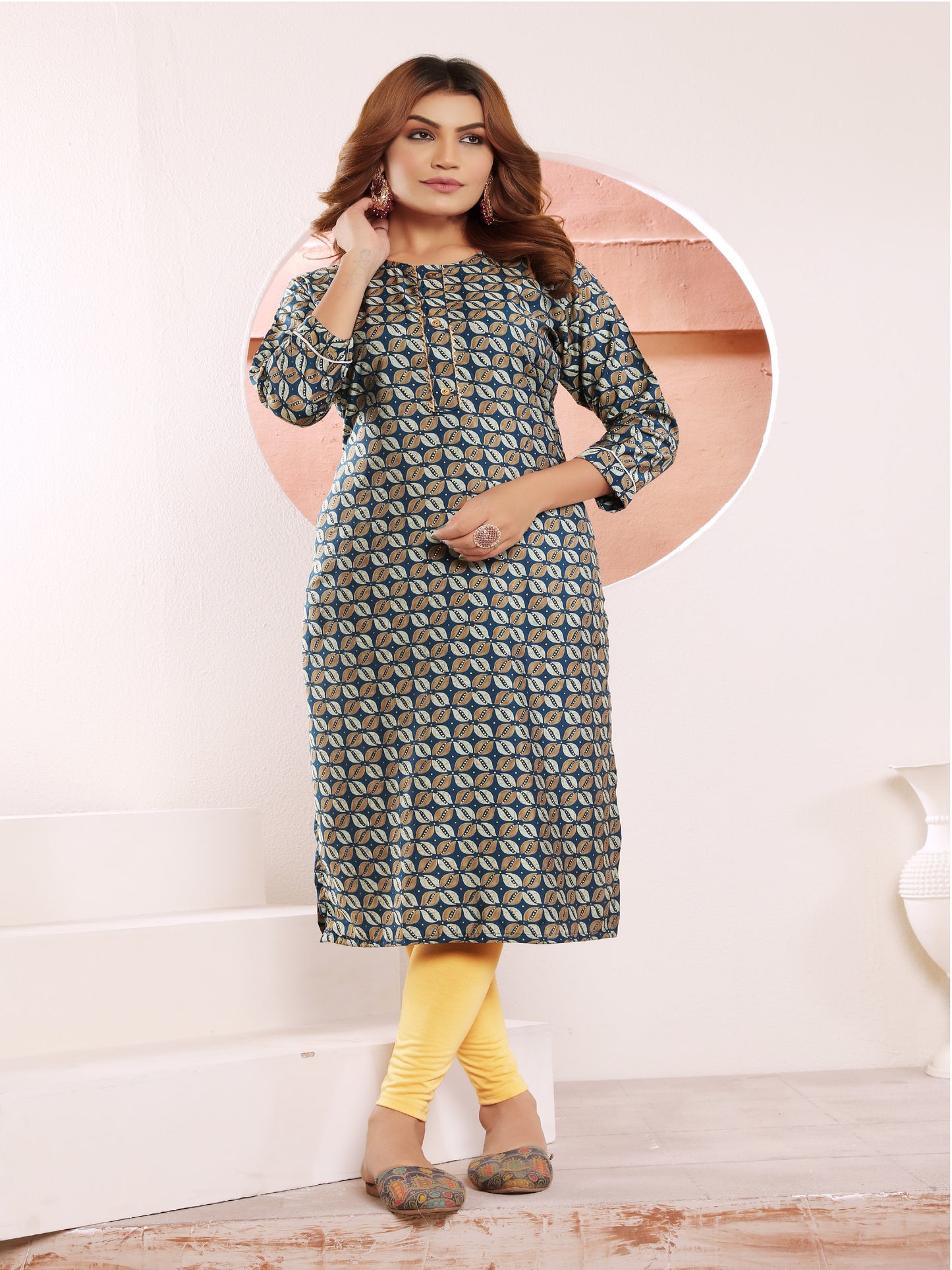 Teal Printed Muslin Kurti for Women – Casual & Daily Wear