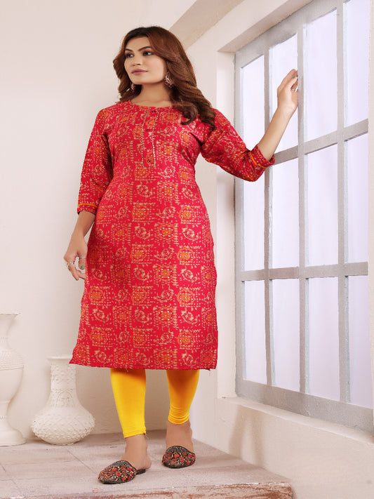 Pinkish Red Printed Muslin Kurti for Women – Casual & Daily Wear